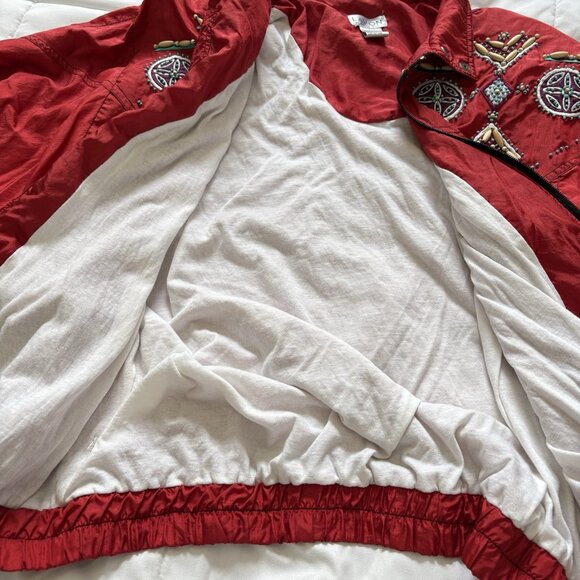 Vintage 90s Womens Size Large Nylon Track Jacket Southwestern Beaded Embellished - Picture 8 of 11
